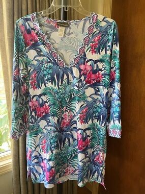 Tommy Bahama White Tropical Floral V‑Neck Tunic